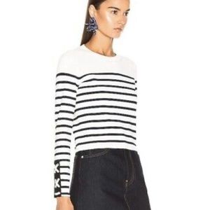 Veronica Beard Striped Park Sweater with Lace Sleeves